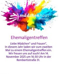 Auf der Grafik ist ein bunter Farbkleks mit dem Schriftzug des Mädchenhauses zu sehen. Darunter ist ein Teil es Einladungstextes zu lesen.