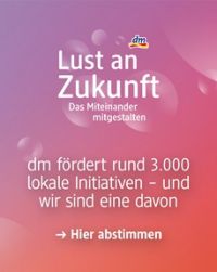 Die Grafik zeigt den Schriftzug "Lust an Zukunft das Miteinander gestalten" und verweist auf die Möglichkeit, über die Förderung abzustimmen.