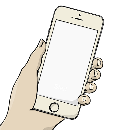 Eine Hand hält ein Smartphone. Der Bildschirm ist leer.