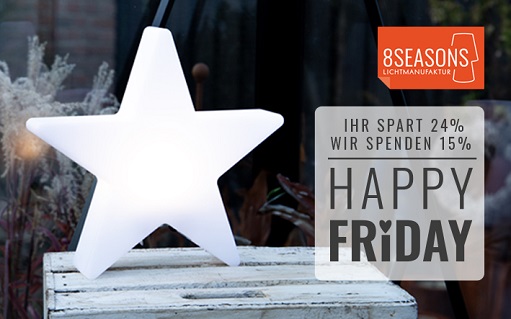 Happy Friday. Ein Rabattangebot der Lampenfirma 8seasons. Das Foto zeigt eine sternförmige Lampe.
